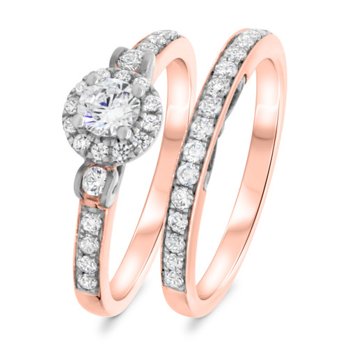 Photo of Ella 7/8 ct tw. Round Solitaire Diamond Bridal Ring Set 10K Rose Gold [BR685R-R023]
