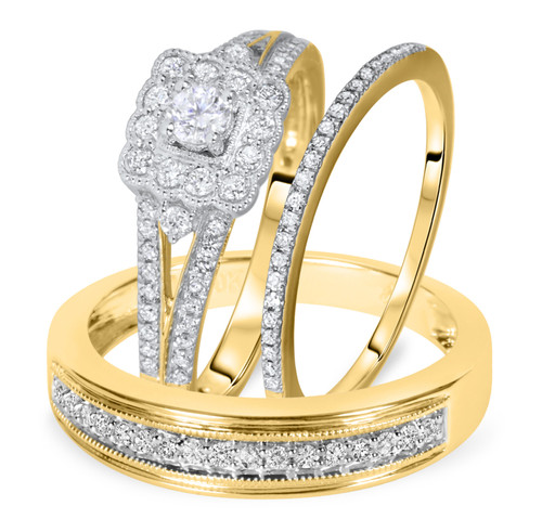 Photo of Jasmine 3/4 ct tw. Cushion Diamond Matching Trio Ring Set 10K Yellow Gold [BT573Y-C000]