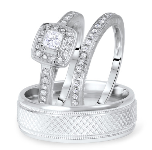 Photo of Allure 1/2 ct tw. Princess Solitaire Diamond Matching Trio Ring Set 10K White Gold [BT580W-P018]