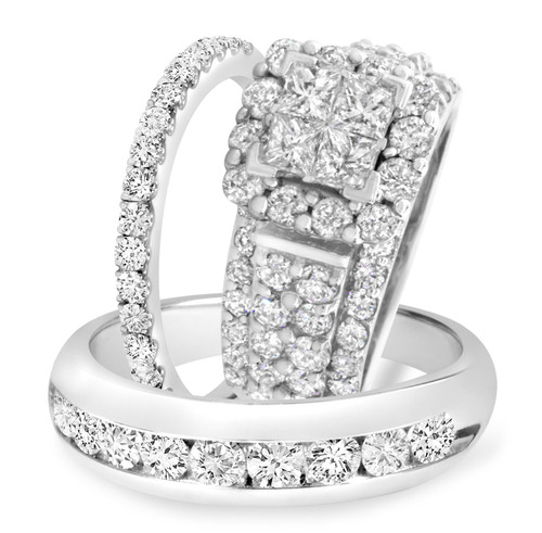 Photo of Felicity 4 3/8 ct tw. Princess Diamond Matching Trio Ring Set 10K White Gold [BT588W-C000]