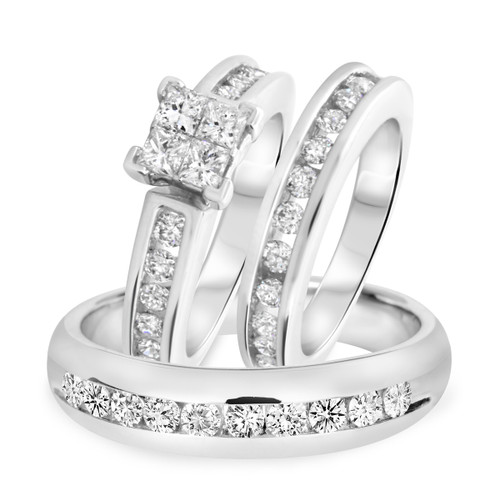 Photo of Elegance 2 ct tw. Princess Diamond Matching Trio Ring Set 14K White Gold [BT591W-C000]