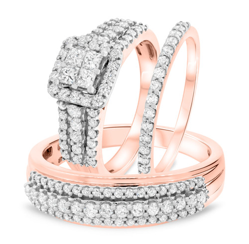 Photo of Reverent 1 2/3 ct tw. Princess Diamond Matching Trio Ring Set 14K Rose Gold [BT634R-C000]