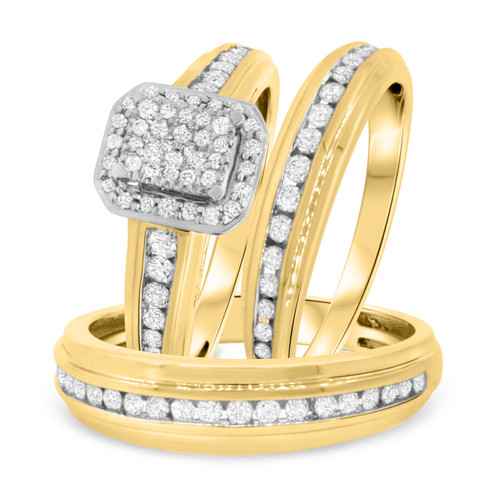 Photo of Journee 7/8 ct tw. Diamond Fancy Cluster Trio Set 14K Yellow Gold [BT642Y-C000]