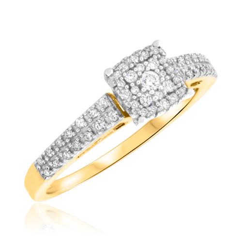 Photo of Mystic 1/4 ct tw. Princess Cluster Engagement Ring 10K Yellow Gold [BT814YE-C000]
