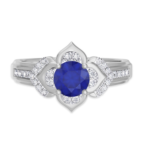 Photo of Clema 1 1/6 CT. T.W. Sapphire and diamond Engagement Ring 10K White Gold [BT868WE-C000]