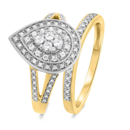 Photo of Camille 1/2 ct tw. Pear Diamond Bridal Ring Set 10K Yellow Gold [BR850Y-C000]