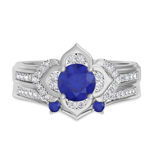 Photo of Clema 1 1/4 Carat T.W. Sapphire and Diamond Matching Bridal Ring Set 10K White Gold [BR868W-C000]