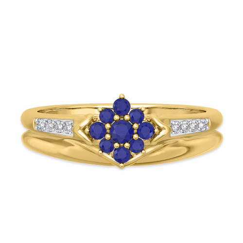 Photo of Neeja 3/8 CT. T.W. Sapphire and Diamond Matching Bridal Ring Set 10K Yellow Gold [BR870Y-C000]