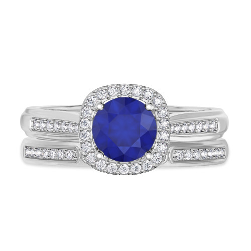 Photo of Delphine 1 1/3 Carat T.W. Sapphire and Diamond Matching Bridal Ring Set 10K White Gold [BR871W-C000]