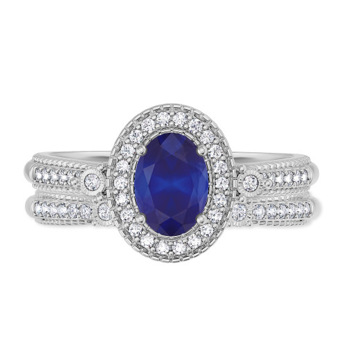 Photo of Magnol 1 1/3 CT. T.W. Sapphire and Diamond Matching Bridal Ring Set 14K White Gold [BR872W-C000]