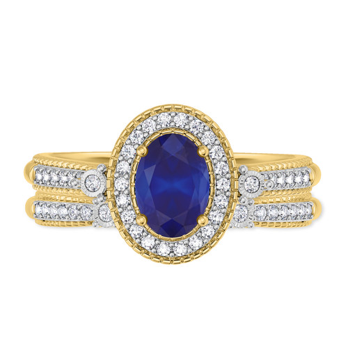Photo of Magnol 1 1/3 CT. T.W. Sapphire and Diamond Matching Bridal Ring Set 10K Yellow Gold [BR872Y-C000]