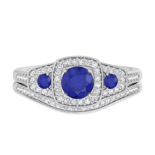 Photo of Diantha 1 CT. T.W. Sapphire and Diamond Matching Bridal Ring Set 10K White Gold [BR873W-C000]