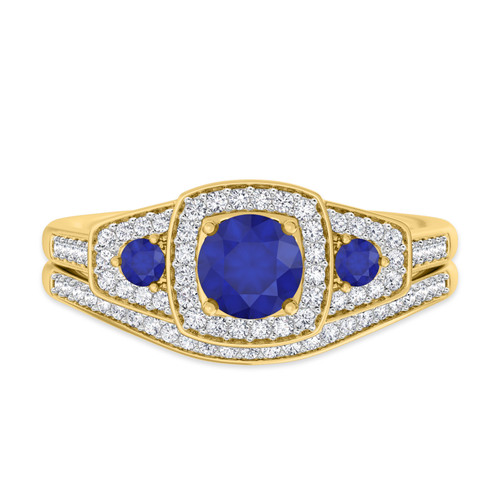 Photo of Diantha 1 CT. T.W. Blue Sapphire and Diamond Matching Bridal Ring Set 10K Yellow Gold [BR873Y-C000]