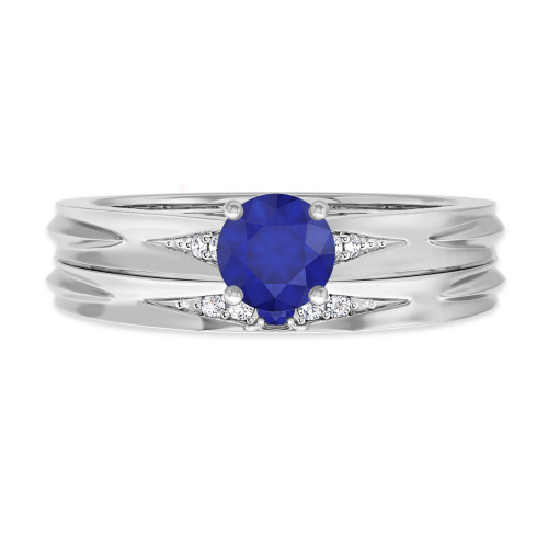 Photo of Irit 3/4 CT. T.W. Sapphire and Diamond Matching Bridal Ring Set 10K White Gold [BR874W-C000]
