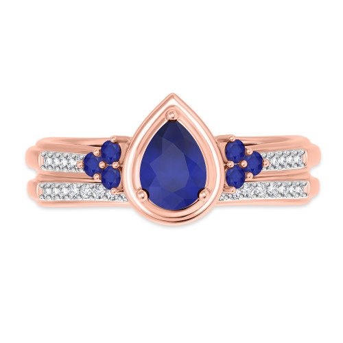 Photo of Abilia 7/8 CT. T.W. Sapphire and Diamond Matching Bridal Ring Set 10K Rose Gold [BR877R-C000]