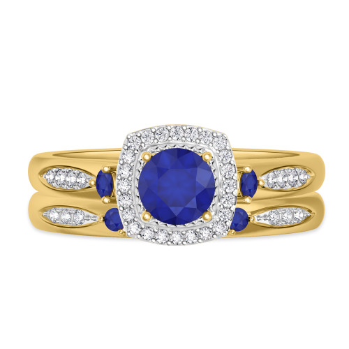 Photo of Mawar 1 Carat T.W. Sapphire and Diamond Matching Bridal Ring Set 10K Yellow Gold [BR878Y-C000]
