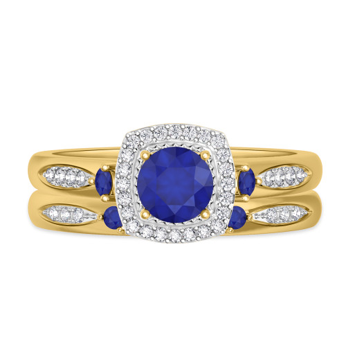 Photo of Mawar 1 Carat T.W. Sapphire and Diamond Matching Bridal Ring Set 14K Yellow Gold [BR878Y-C000]