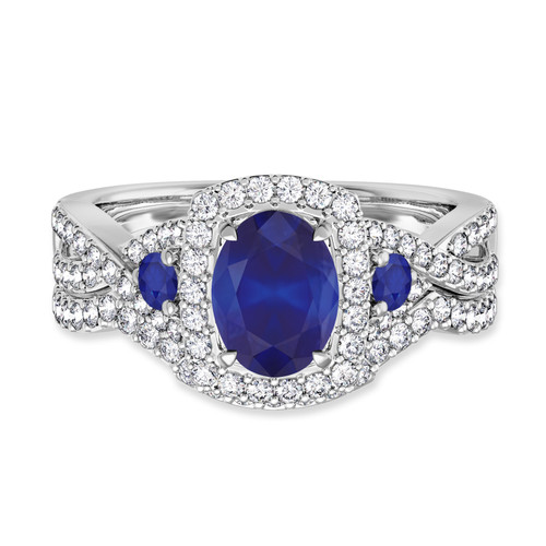 Photo of Lone 2 Carat T.W. Sapphire and Diamond Matching Bridal Ring Set 10K White Gold [BR894W-C000]