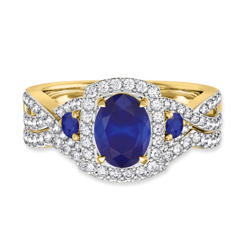 Photo of Lone 2 CT. T.W. Sapphire and Diamond Matching Bridal Ring Set 10K Yellow Gold [BR894Y-C000]