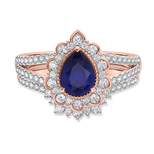 Photo of Canna 1 7/8 CT. T.W. Sapphire and Diamond Matching Bridal Ring Set 14K Rose Gold [BR895R-C000]