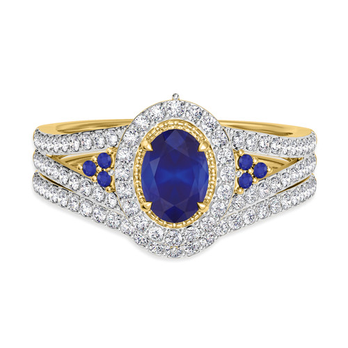 Photo of Kantuta 1 1/3 CT. T.W. Sapphire and Diamond Matching Bridal Ring Set 14K Yellow Gold [BR896Y-C000]