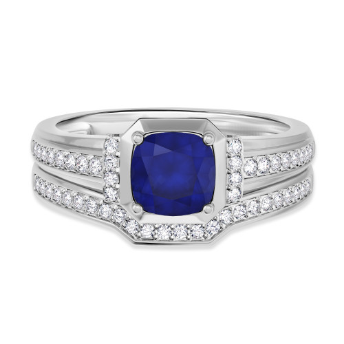 Photo of Bryony 1 1/3 Carat T.W. Sapphire and Diamond Matching Bridal Ring Set 10K White Gold [BR897W-C000]