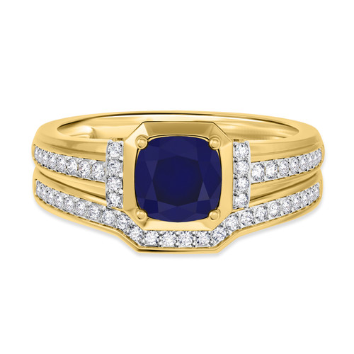 Photo of Bryony 1 1/3 CT. T.W. Sapphire and Diamond Matching Bridal Ring Set 14K Yellow Gold [BR897Y-C000]