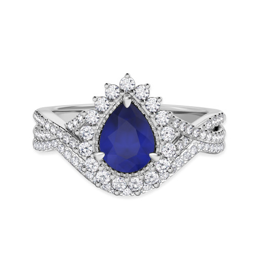 Photo of Liana 1 2/3 CT. T.W. Sapphire and Diamond Matching Bridal Ring Set 10K White Gold [BR898W-C000]