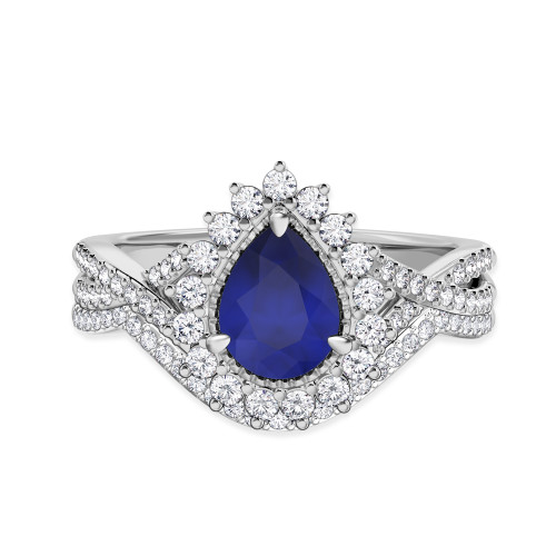 Photo of Liana 1 2/3 CT. T.W. Sapphire and Diamond Matching Bridal Ring Set 14K White Gold [BR898W-C000]