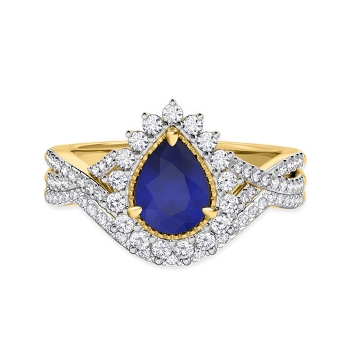 Photo of Liana 1 2/3 CT. T.W. Sapphire and Diamond Matching Bridal Ring Set 10K Yellow Gold [BR898Y-C000]