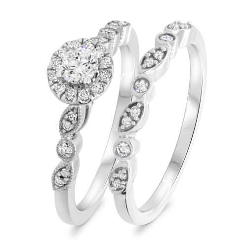 Photo of Jocelyn 1 ct tw. Round Solitaire Bridal Set 14K White Gold [BR909W-R023]