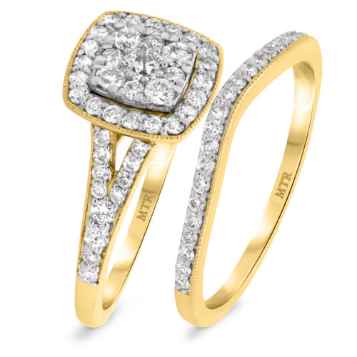 Photo of Emer 7/8 ct tw. Cushion Diamond Bridal Ring Set 14K Yellow Gold [BR916Y-C000]
