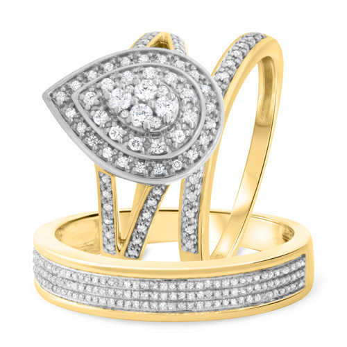 Photo of Camille 2/3 ct tw. Pear Diamond Matching Trio Ring Set 10K Yellow Gold [BT850Y-C000]