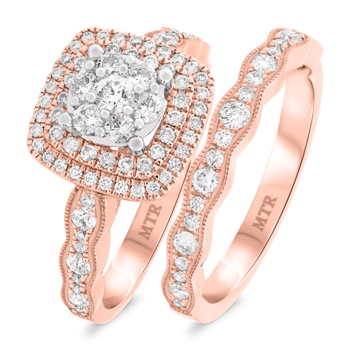 Photo of Stacey 1 ct tw. Cushion Diamond Bridal Ring Set 14K Rose Gold [BR924R-C000]