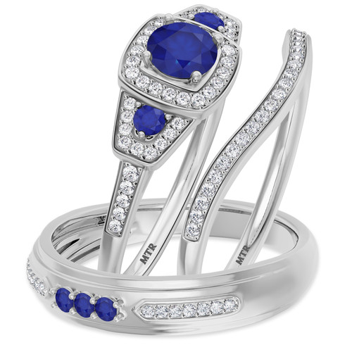 Photo of Diantha 1 1/5 Carat T.W. Sapphire and Diamond Trio Matching Wedding Ring Set 14K White Gold [BT873W-C000]