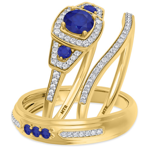 Photo of Diantha 1 1/5 Carat T.W. Sapphire and Diamond Trio Matching Wedding Ring Set 10K Yellow Gold [BT873Y-C000]