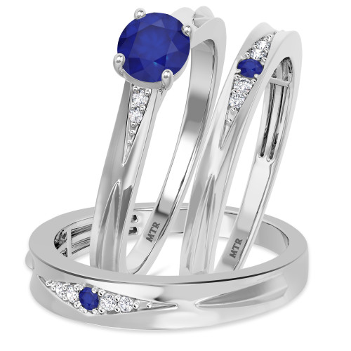 Photo of Irit 7/8 Carat T.W. Sapphire and Diamond Trio Matching Wedding Ring Set 14K White Gold [BT874W-C000]