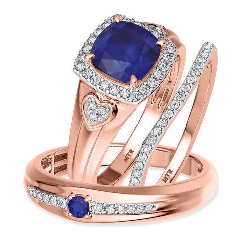 Photo of Erica 2 CT. T.W. Sapphire and Diamond Trio Matching Wedding Ring Set 10K Rose Gold [BT893R-C000]