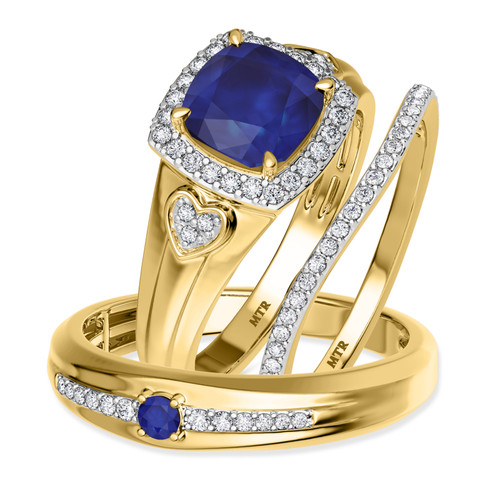 Photo of Erica 2 Carat T.W. Sapphire and Diamond Trio Matching Wedding Ring Set 14K Yellow Gold [BT893Y-C000]