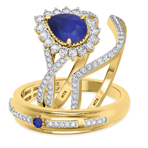 Photo of Liana 1 3/4 Carat T.W. Sapphire and Diamond Trio Matching Wedding Ring Set 10K Yellow Gold [BT898Y-C000]