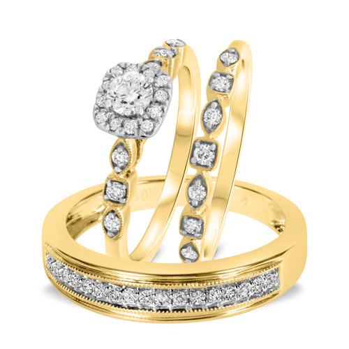 Photo of Britt 3/4 ct tw. Round Solitaire Diamond Matching Trio Ring Set 10K Yellow Gold [BT908Y-R023]