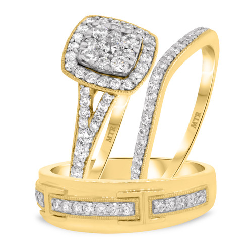 Photo of Emer 1 1/5 ct tw. Cushion Diamond Matching Trio Ring Set 10K Yellow Gold [BT916Y-C000]