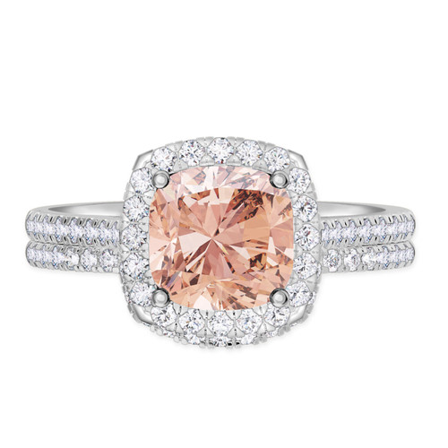 Photo of Iris 2 1/2 ct tw. Cushion Morganite Bridal Ring Set 10K White Gold [BR261W-C000]