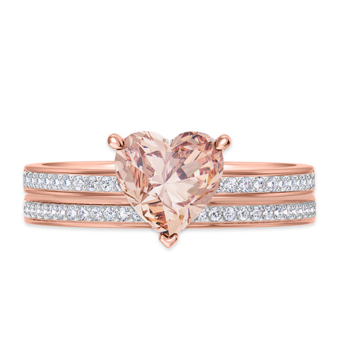 Photo of Armani 2 1/4 ct tw. Heart Morganite Bridal Ring Set 10K Rose Gold [BR264R-C000]