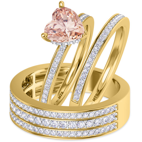 Armani 2 1 4 ct tw. Heart Morganite Bridal Ring Set 14K Yellow