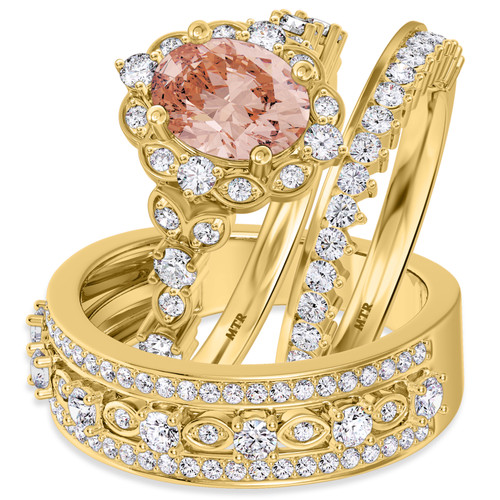 Photo of Bria 2 7/8 ct tw. Oval Morganite Matching Trio Ring Set 14K Yellow Gold [BT265Y-C000]