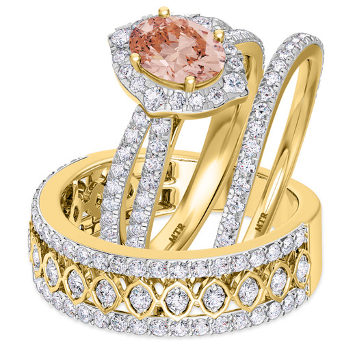 Photo of Sutton 2 1/2 ct tw. Oval Morganite Matching Trio Ring Set 14K Yellow Gold [BT267Y-C000]