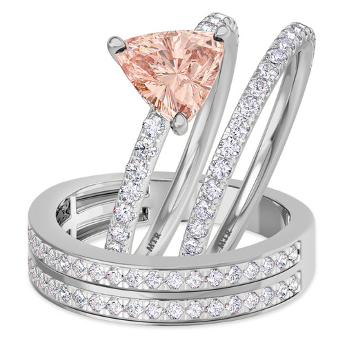 Photo of Bassey 1 ct tw. Fancy Morganite Matching Trio Ring Set 10K White Gold [BT269W-C000]