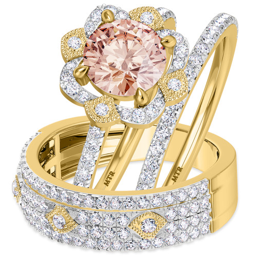 Photo of Hart 2 3/4 ct tw. Round Morganite Matching Trio Ring Set 10K Yellow Gold [BT270Y-C000]