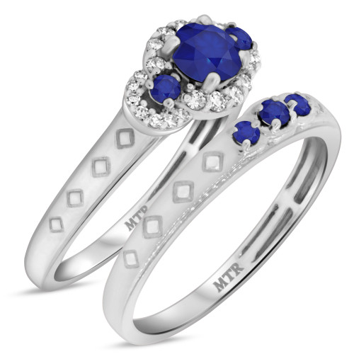 Photo of Azaleia 1 CT. T.W. Sapphire and Diamond Matching Bridal Ring Set 10K White Gold [BR876W-C000]